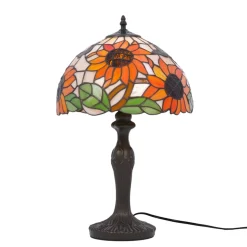 Sklep Kaja Lampa stołowa wyjątkowym, witrażowym kloszem K-G12814 z serii SUNFLOWER* Tradycyjne Lampki Stołowe|Lampki Stołowe Retro