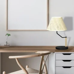 Sklep Kaja Lampa stołowa z beżowym abażurem, do sypialni MLP7278 z serii ETNA | Kaja Oświet* Lampki Stołowe Z Abażurem|Tradycyjne Lampki Stołowe