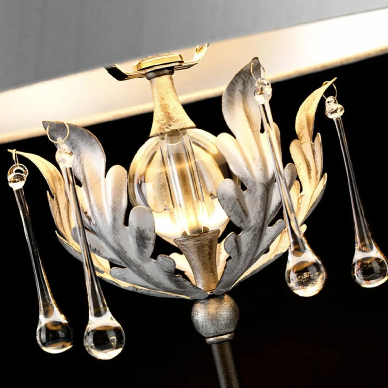 Sklep Kaja Lampa stołowa z kryształkami AML-TL-BLK-SIL z serii AMARILLI* Lampki Stołowe Z Abażurem|Tradycyjne Lampki Stołowe