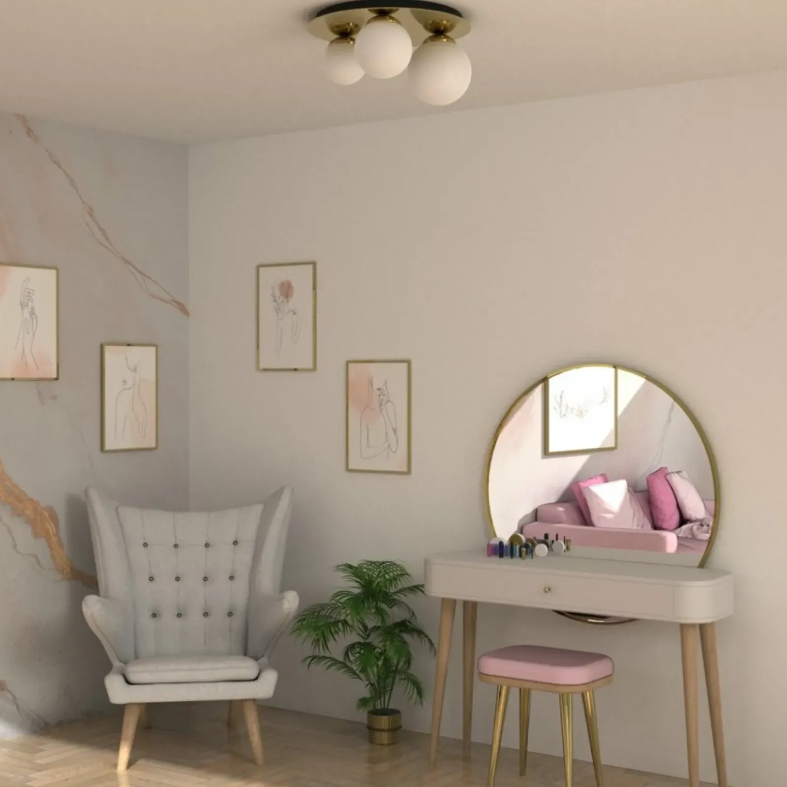 Sklep Kaja Lampa sufitowa glamour z trzema kloszami MLP7966 z serii PLATO | Kaja Oświetleni Outlet