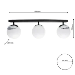 Sklep Kaja Lampa sufitowa na podłużnej listwie, trzy klosze MLP8873 z serii SFERA | Kaja Oś chrom Outlet