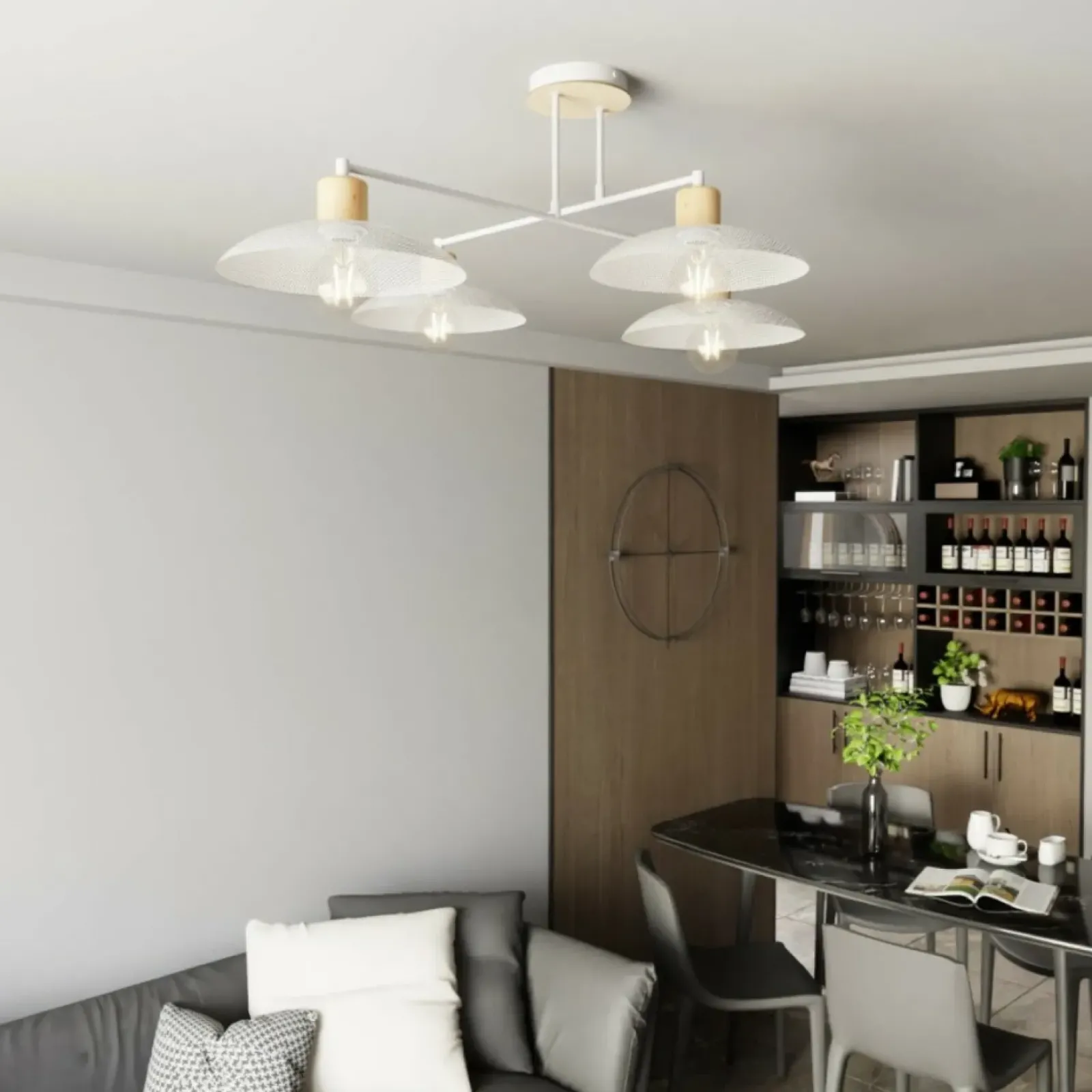 Sklep Kaja Lampa sufitowa z drewnianymi oprawkami 1319/4 KOBE | Kaja Oświetlenie biały Clearance