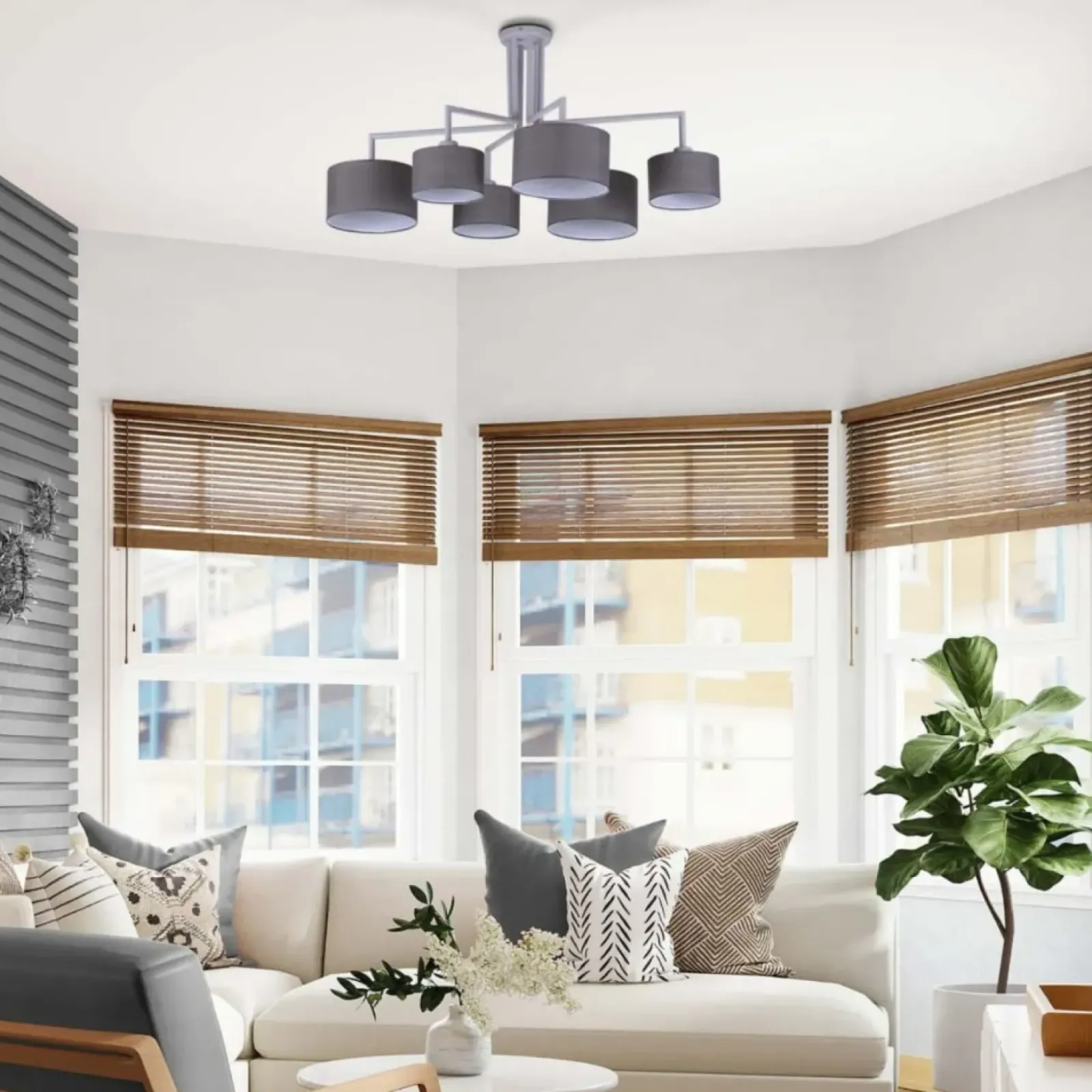 Sklep Kaja Lampa sufitowa z sześcioma abażurami K-4341 SIMONE GRAY | Kaja szary Outlet