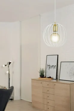 Sklep Kaja Lampa wisząca biała oprawa i druciany klosz 145/1 | Kaja Oświetlenie Best