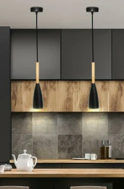 Sklep Kaja Lampa wisząca czarna z drewnem LEDEA 50101264 TROSA | Kaja Oświetlenie Cheap