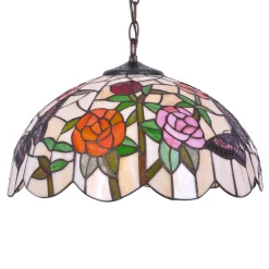 Sklep Kaja Lampa wisząca, dekoracyjny witraż z różyczkami K-P16835 z serii ROSE* Randole Tradycyjne|Żyrandole Tradycyjne - Retro