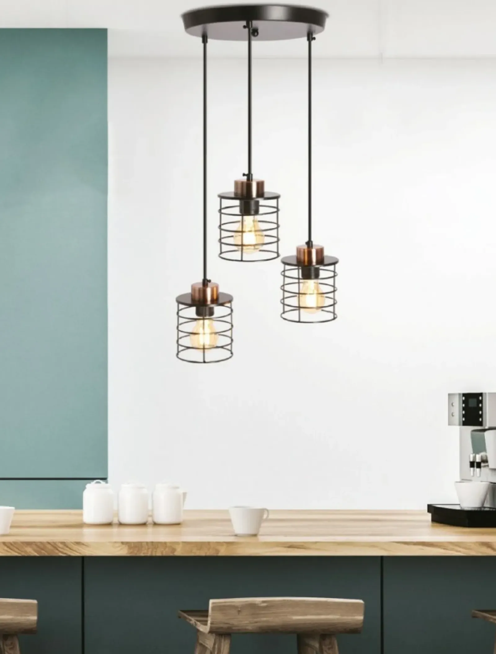 Sklep Kaja Lampa wisząca druciana potrójna do kuchni 33-00408 GLOB | Kaja New