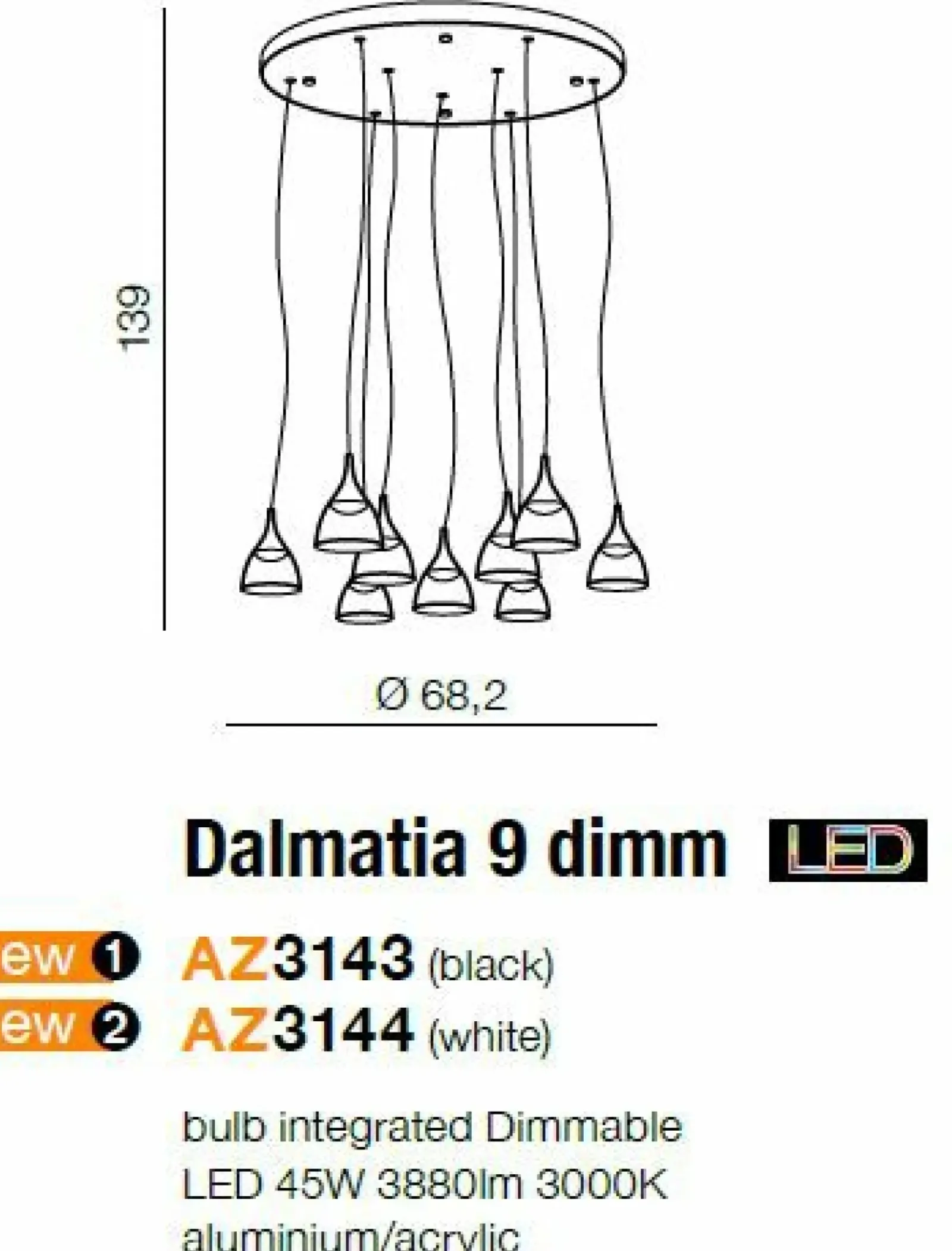 Sklep Kaja Lampa wisząca LED na okrągłej podsufitce AZ3144 DALMATIA | Kaja biały Online