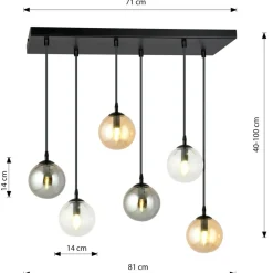 Sklep Kaja Lampa wisząca na listwie z kolorowymi kloszami 714/6M1 | Kaja Shop