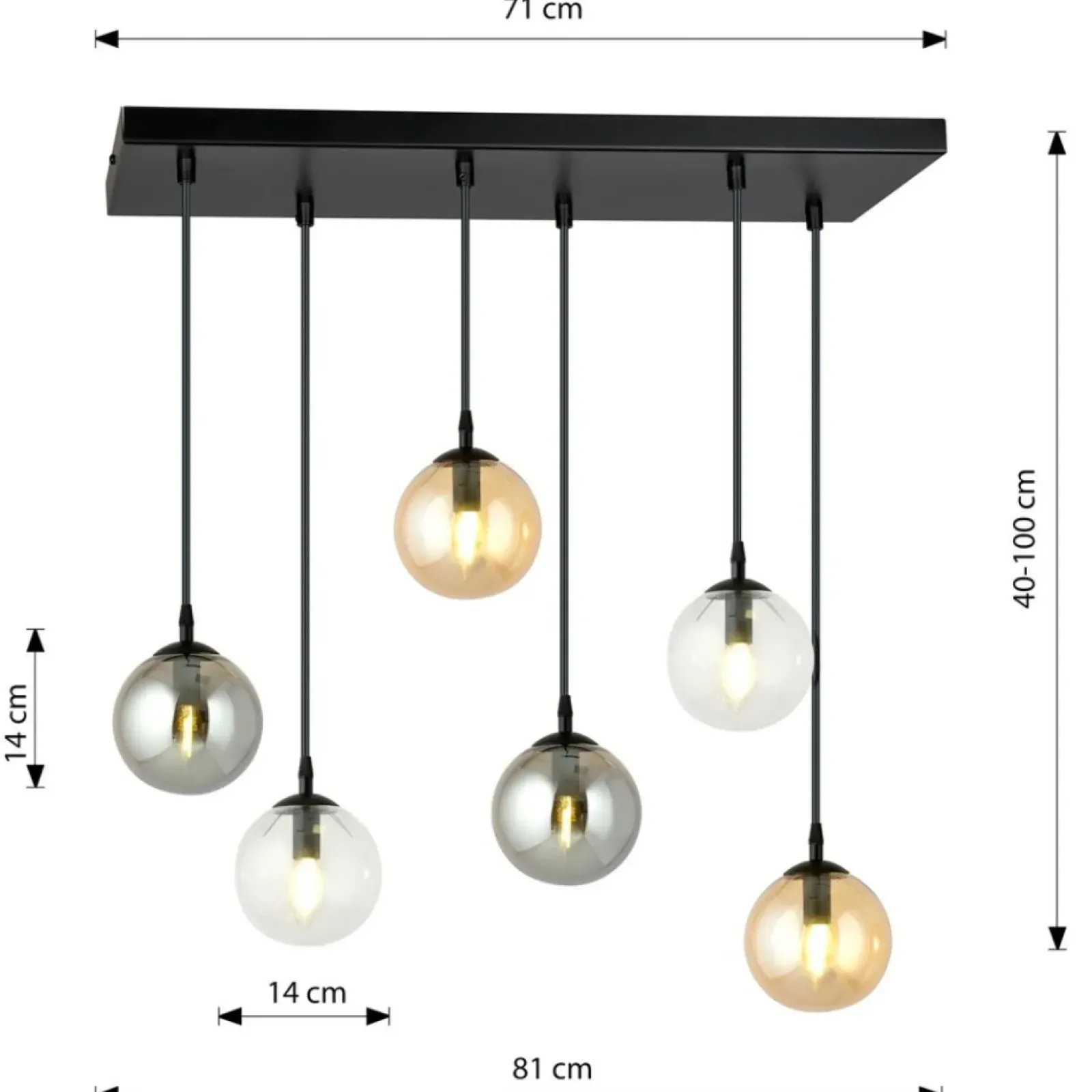 Sklep Kaja Lampa wisząca na listwie z kolorowymi kloszami 714/6M1 | Kaja Shop