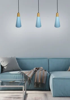 Sklep Kaja Lampa wisząca niebieska z drewnem LEDEA 50101258 FARO | Kaja New
