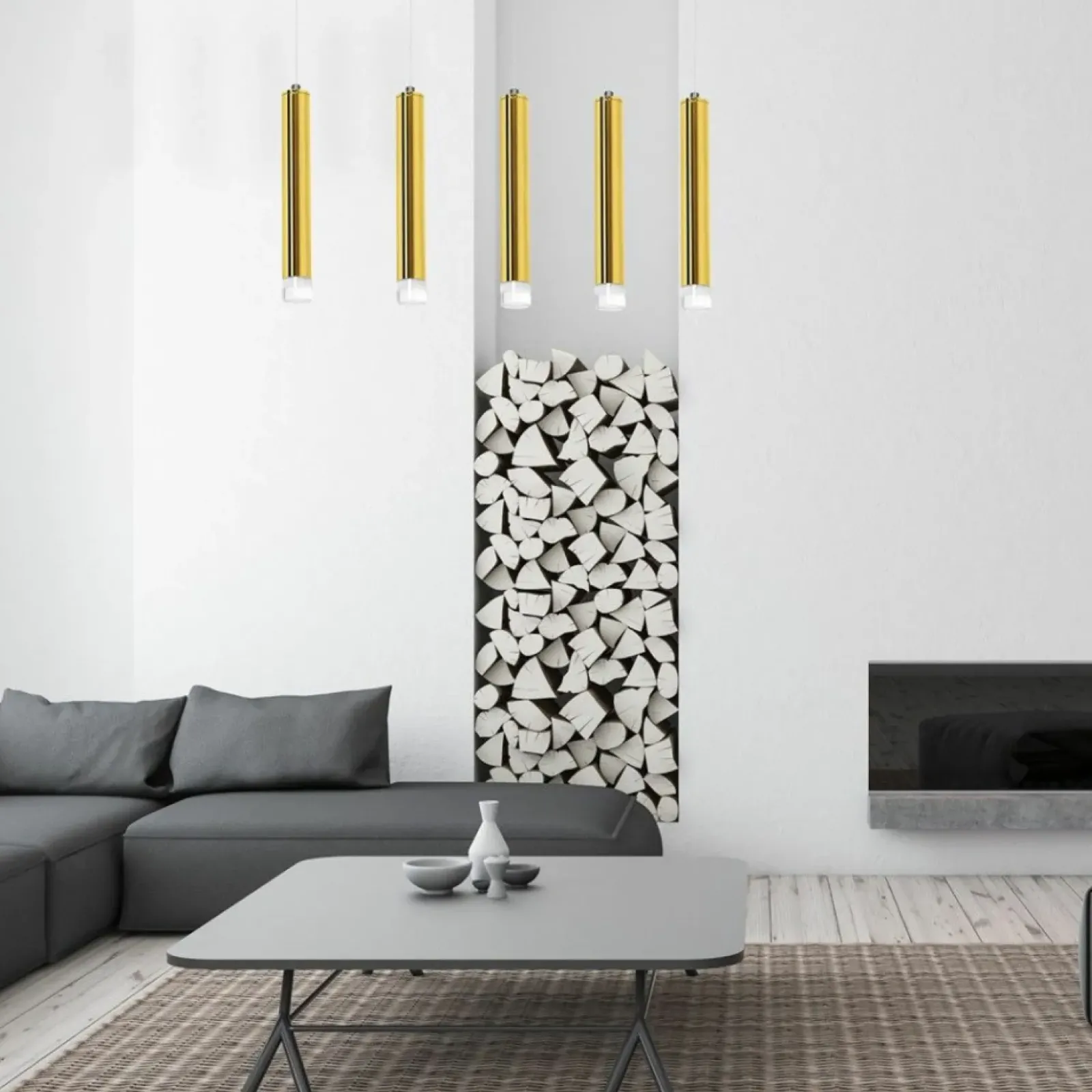 Sklep Kaja Lampa wisząca, pięć tub, oświetlenie ledowe ML5715 z serii GOLDIE | Kaja Oświetl złoty Best