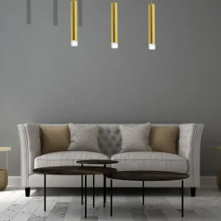 Sklep Kaja Lampa wisząca, trzy podłużne tuby, kolor złota ML5714 z serii GOLDIE | Kaja Oświ Best Sale