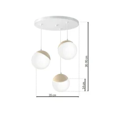 Sklep Kaja Lampa wisząca w białym kolorze, trzy klosze MLP5425 z serii SFERA WOOD | Kaja Oś Best Sale