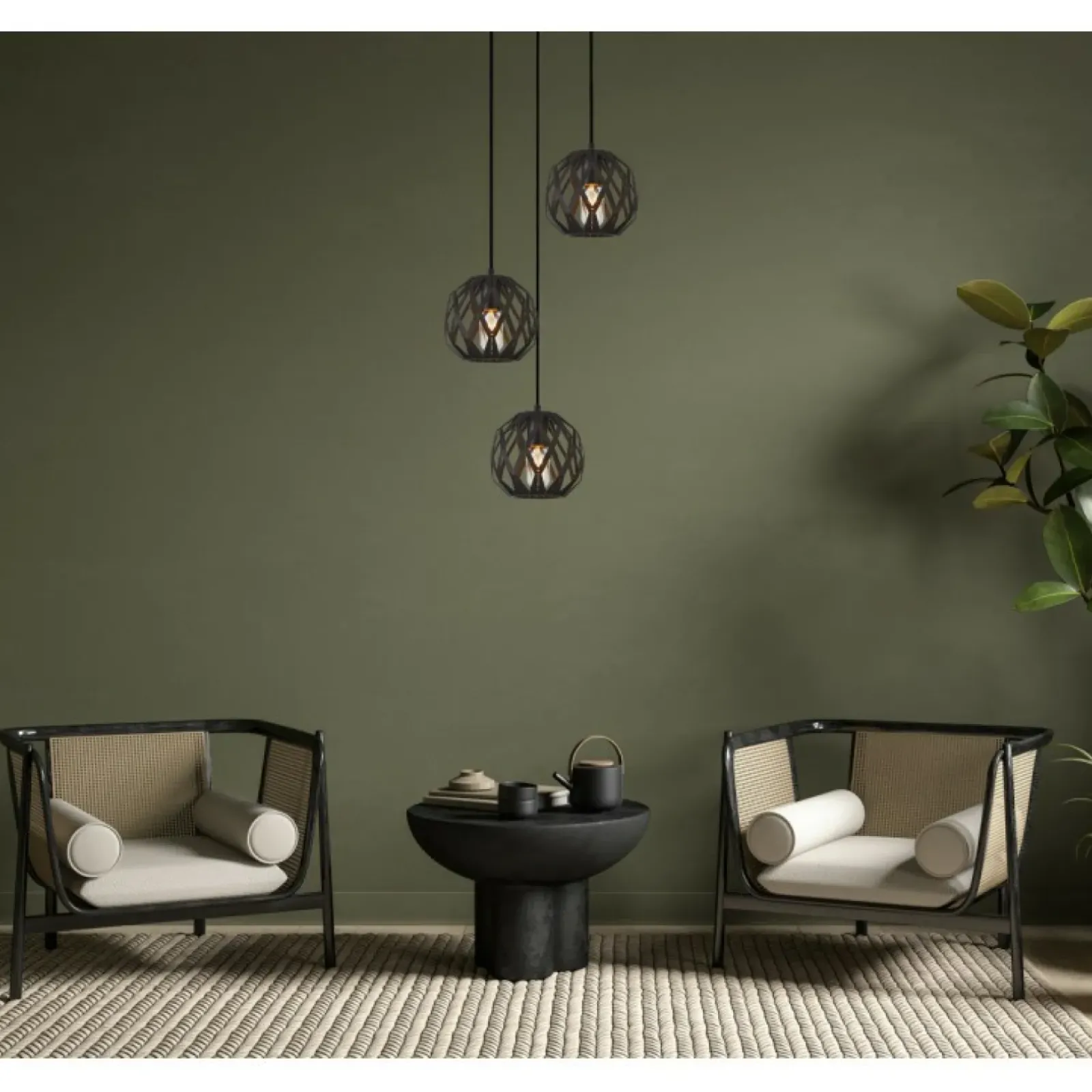 Sklep Kaja Lampa wisząca z 3 ozdobnymi kloszami PND-22341-3SA-BK z serii HILO czarny Discount