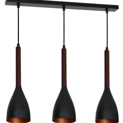 Sklep Kaja Lampa wisząca z ciemnym drewnem, trzy klosze LX 9161 z serii MUZA Outlet