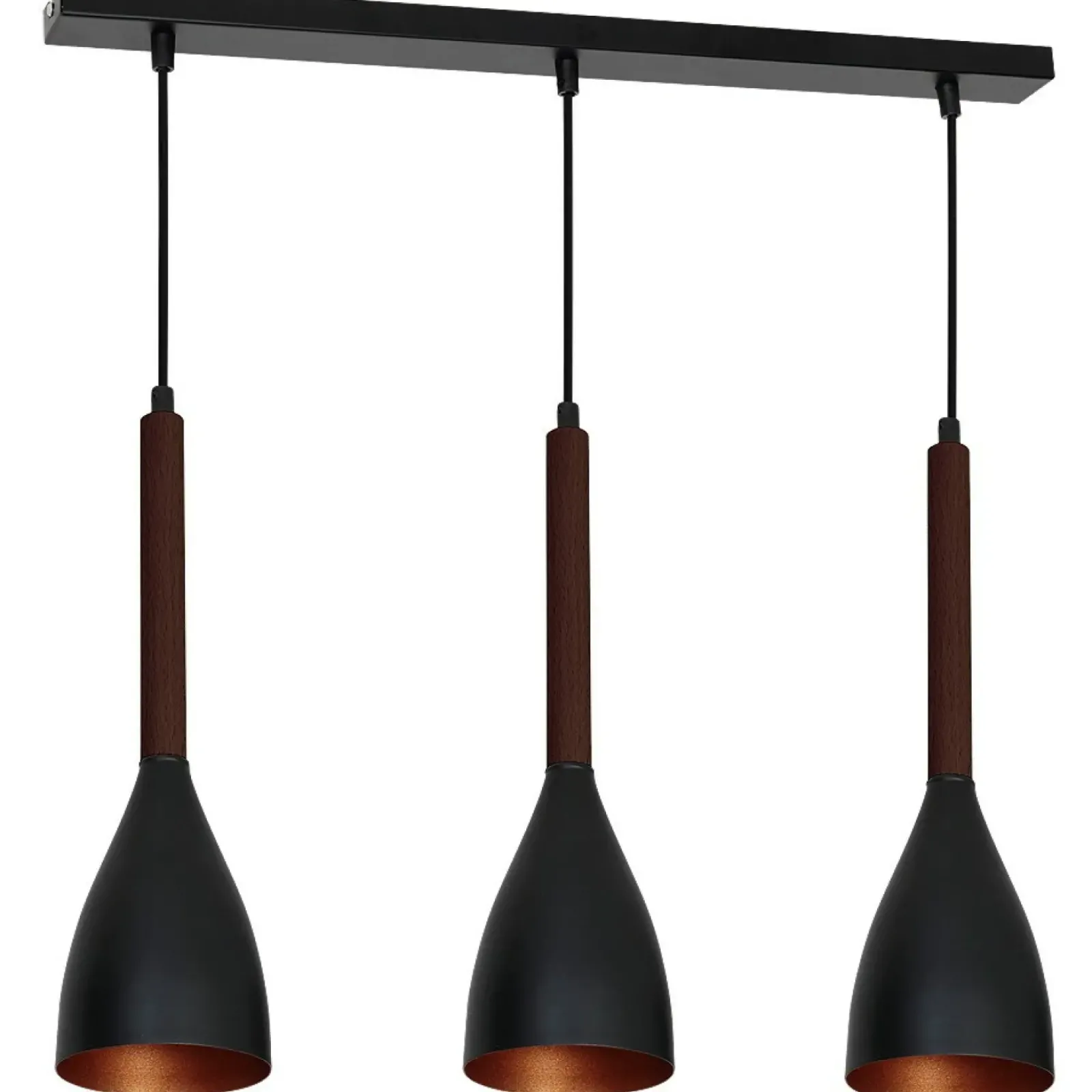 Sklep Kaja Lampa wisząca z ciemnym drewnem, trzy klosze LX 9161 z serii MUZA Outlet