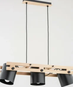 Sklep Kaja Lampa wisząca z drewna, z 3 czarnymi kloszami AL 63054 | Kaja Clearance