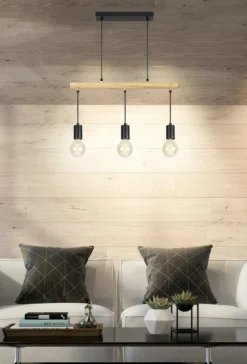 Sklep Kaja Lampa wisząca z drewnianą belką, nad stół 33-78063 IZZY | Kaja czarny Store
