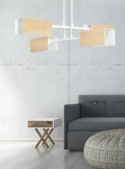 Sklep Kaja Lampa wisząca z elementami drewna, do salonu 617/4 ZAPER | Kaja biały Store