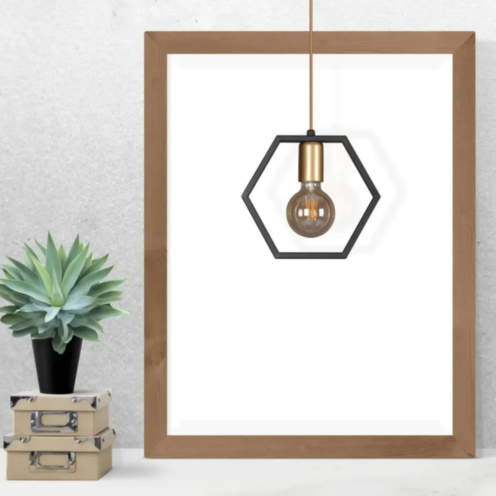 Sklep Kaja Lampa wisząca z ozdobną ramką heksagon K-4720 HONEY | Kaja Oświetlenie Shop