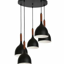 Sklep Kaja Lampa wisząca z pięcioma czarnymi kloszami LX 3709 z serii NOAK WOOD Flash Sale