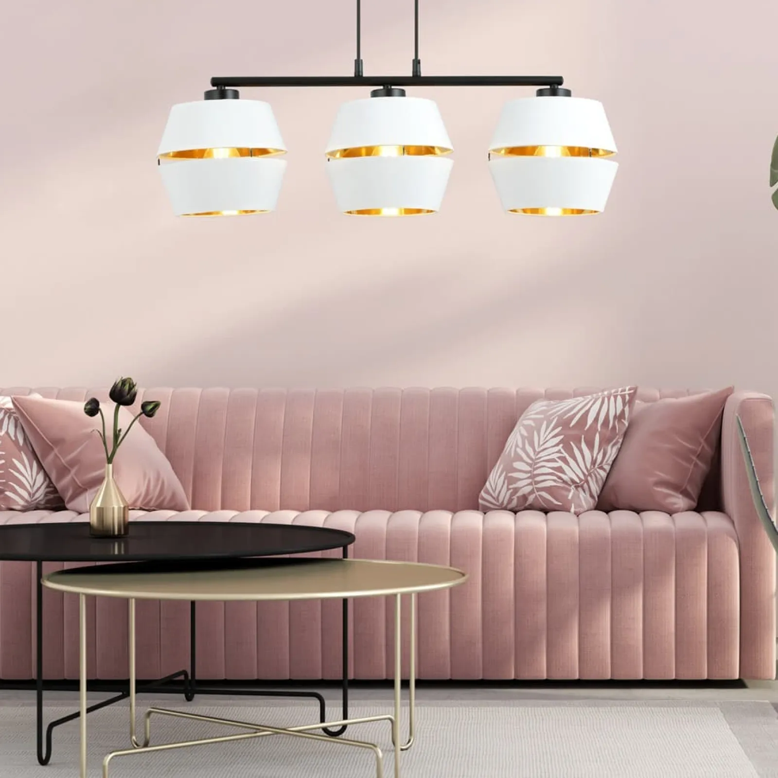 Sklep Kaja Lampa wisząca z trzema biało-złotymi abażurami 1182/3 z serii PIANO* Żyrandole Z Abażurem