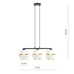 Sklep Kaja Lampa wisząca z trzema biało-złotymi abażurami 1182/3 z serii PIANO* Żyrandole Z Abażurem