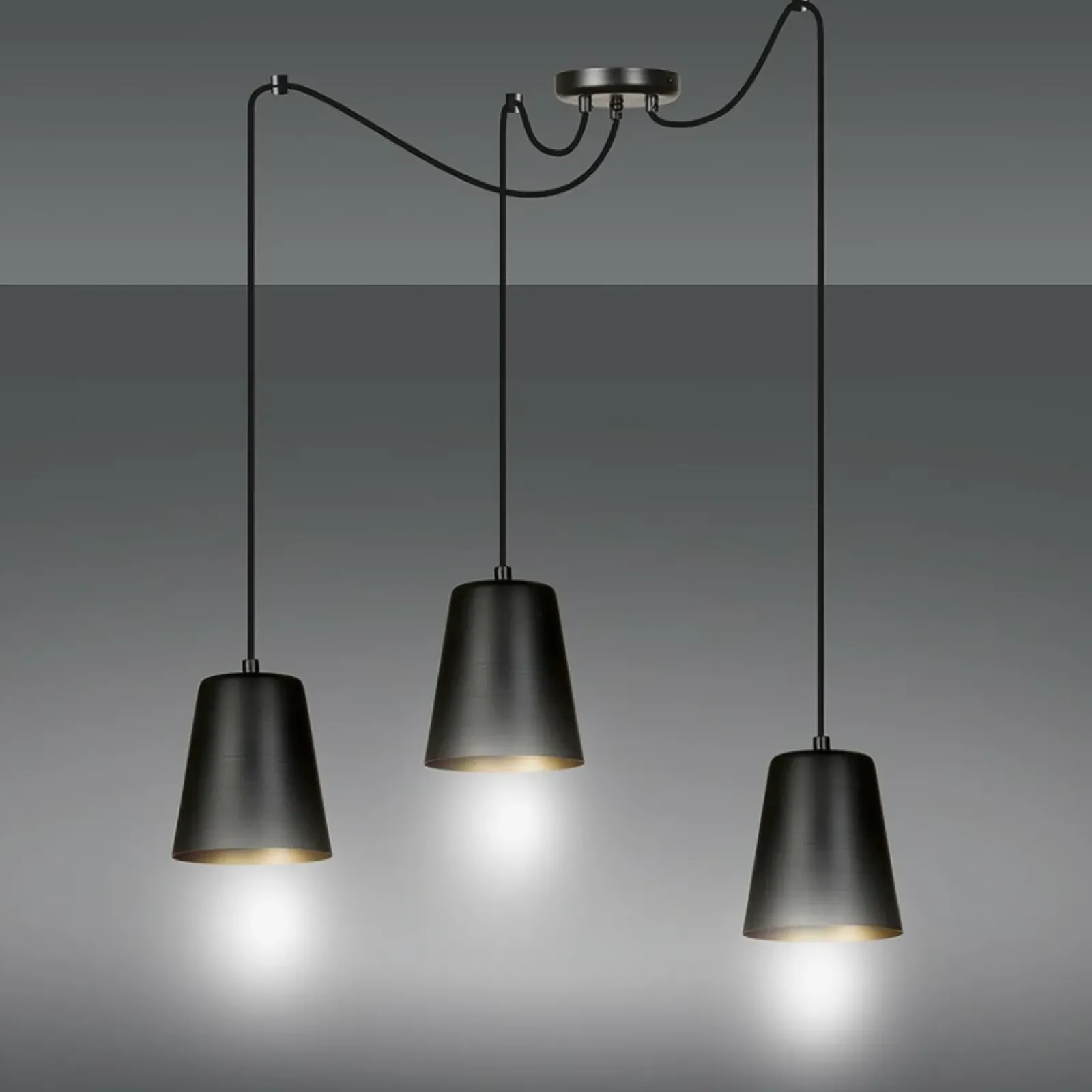 Sklep Kaja Lampa wisząca z trzema czarno-złotymi kloszami 455/3 | Kaja Flash Sale