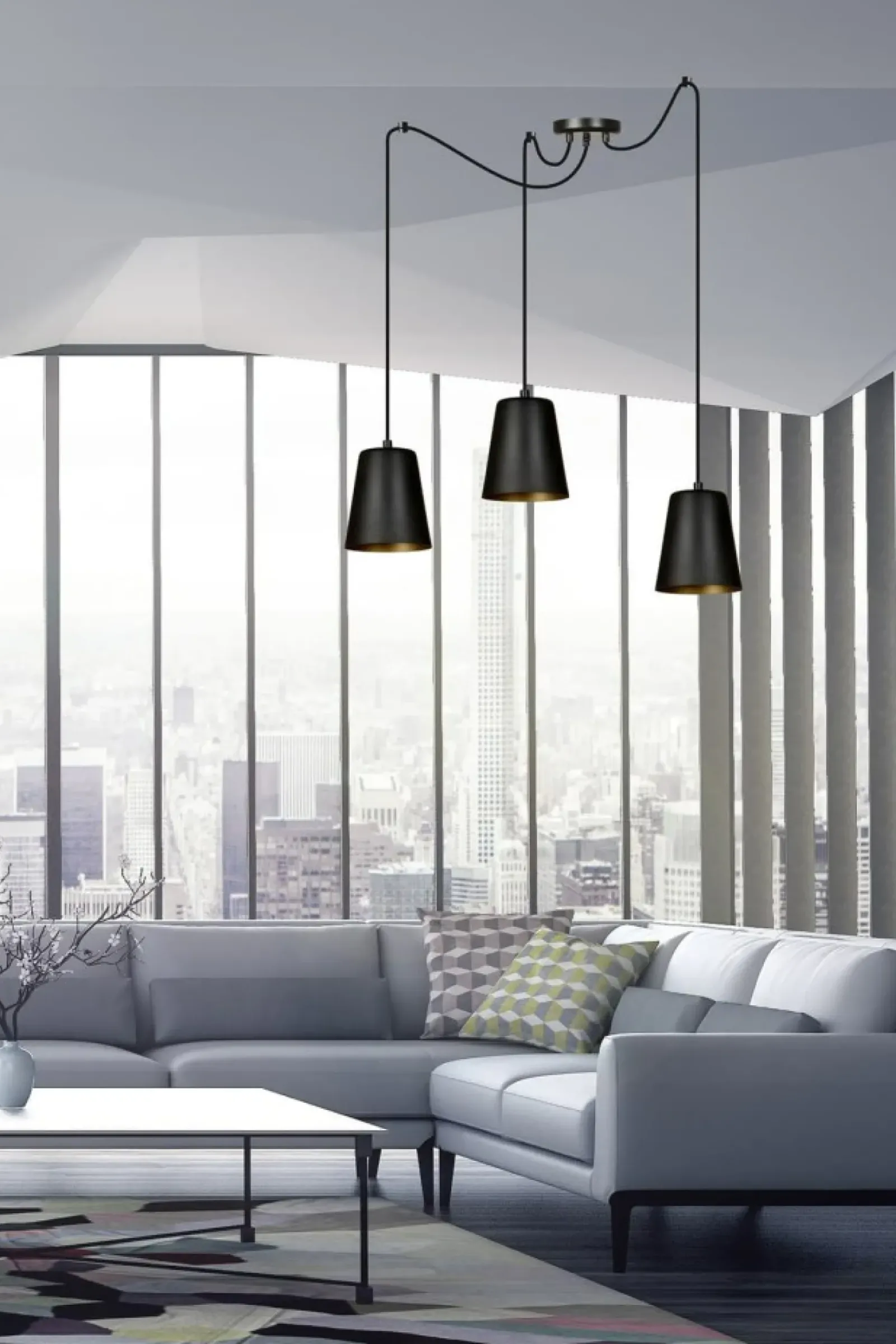 Sklep Kaja Lampa wisząca z trzema czarno-złotymi kloszami 455/3 | Kaja Flash Sale