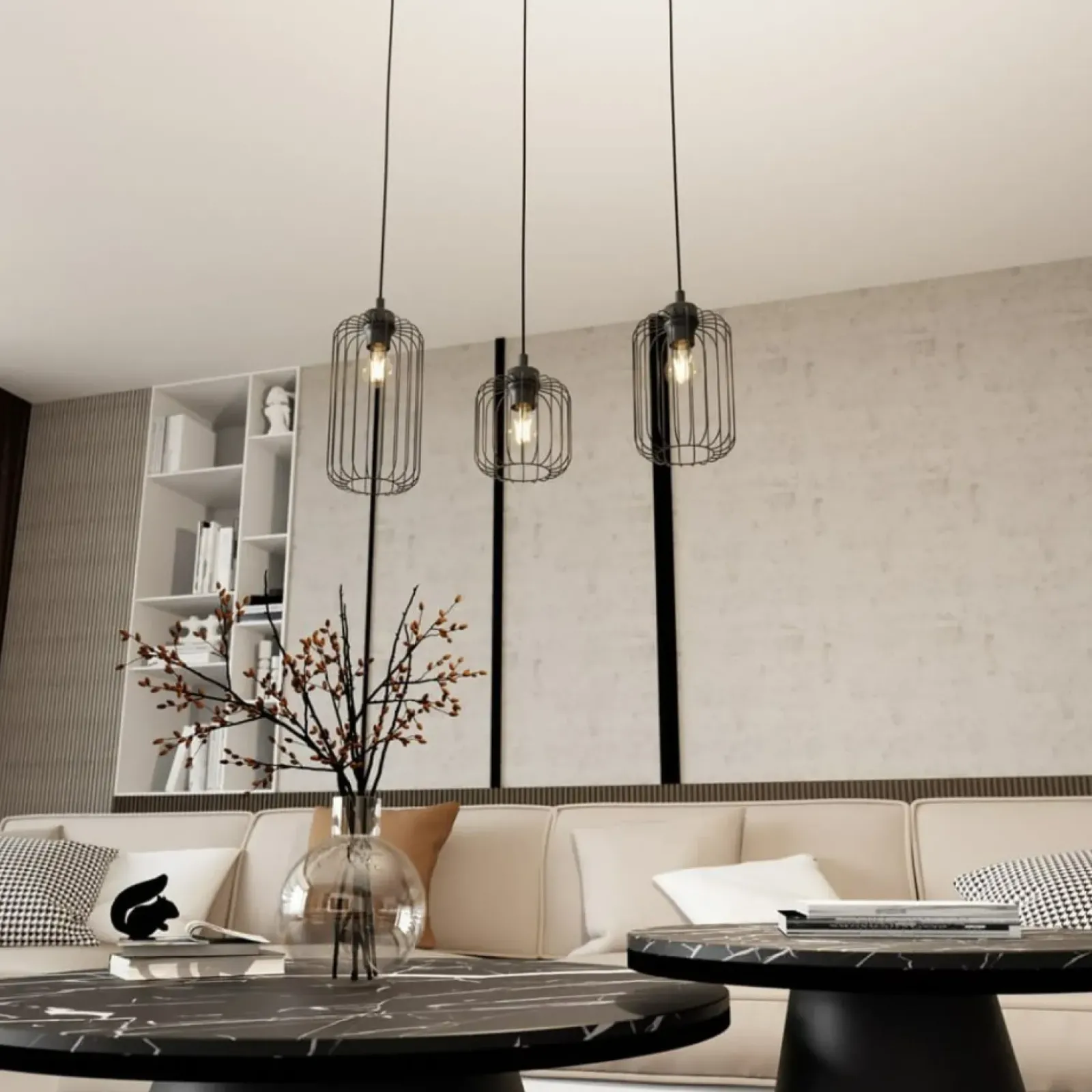 Sklep Kaja Lampa wisząca z trzema drucianymi kloszami 1365/3 z serii VANDER czarny Store