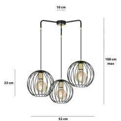 Sklep Kaja Lampa wisząca z trzema drucianymi kloszami 144/3 | Kaja Oświetlenie czarny Fashion