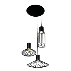 Sklep Kaja Lampa wisząca z trzema drucianymi kloszami 8863 | Kaja Oświetlenie czarny Outlet