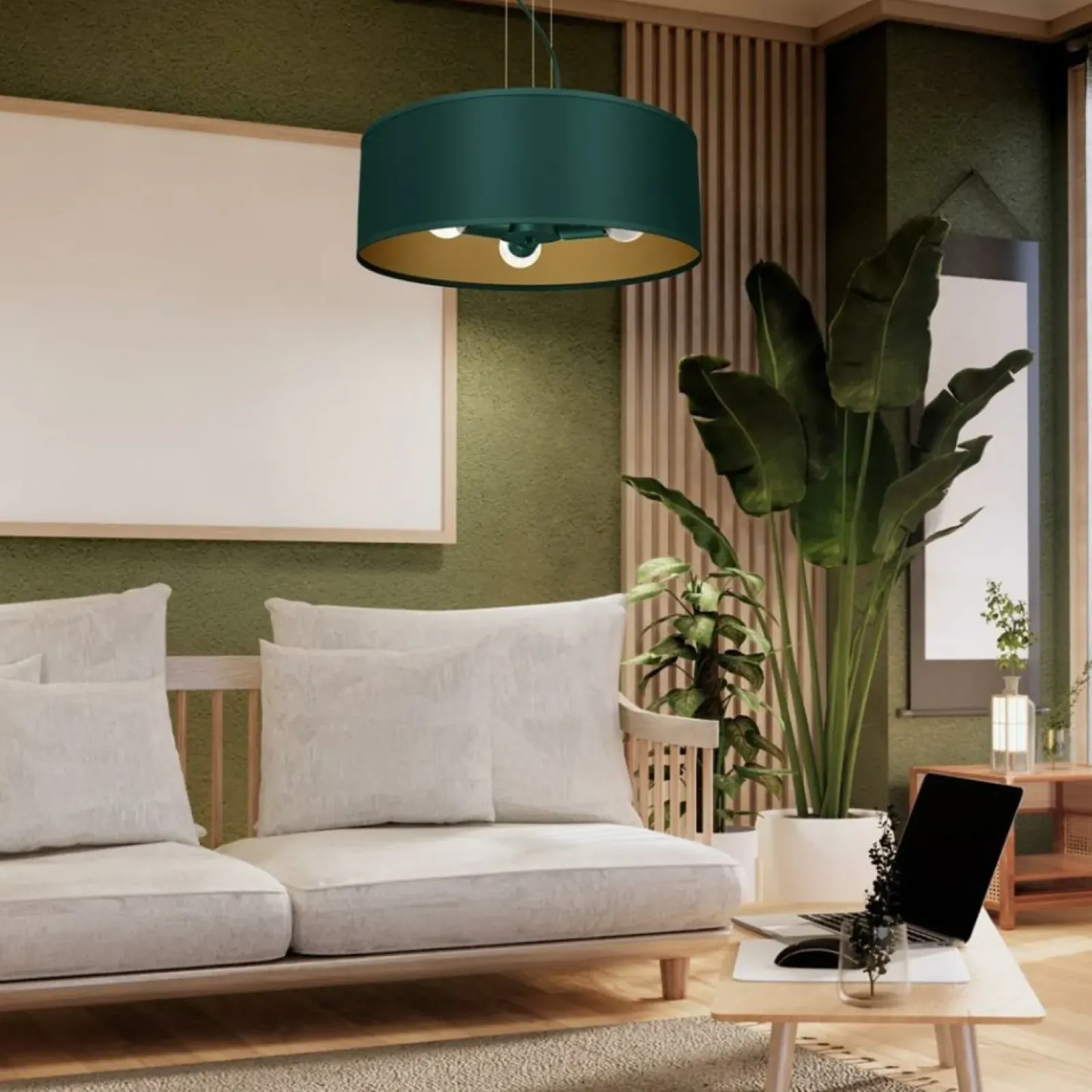 Sklep Kaja Lampa wisząca, zielono-złota, na trzy żarówki MLP7879 z serii VERDE | Kaja Oświe Discount