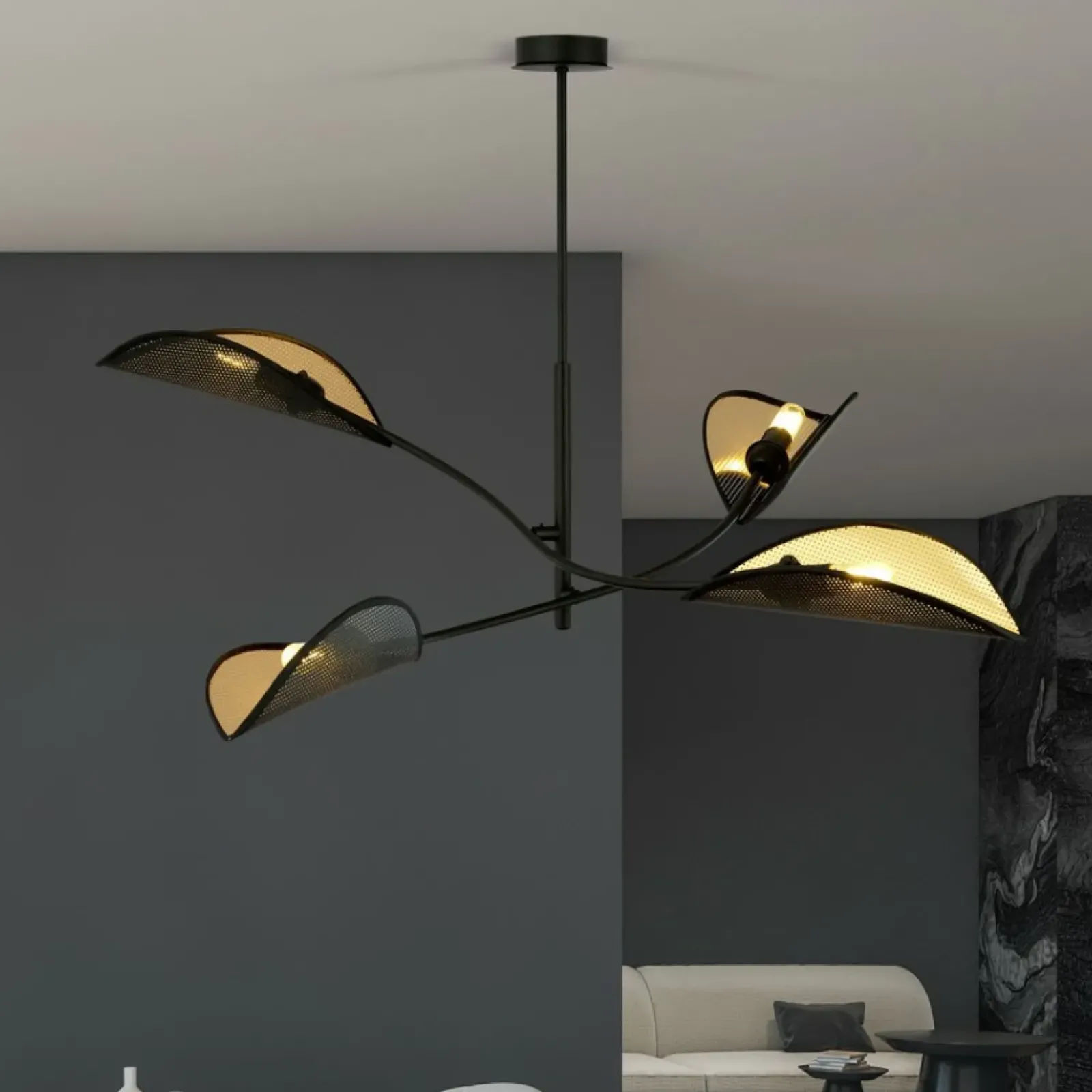 Sklep Kaja Lampa z czarno-złotymi, otwartymi abażurami 1106/4 LOTUS | Kaja Shop