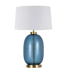 Sklep Kaja Lampka nocna z niebieską, szklaną podstawą LP-919/1T BLUE AMUR | Kaja* Lampki Stołowe Z Abażurem|Nowoczesne Lampki Stołowe