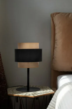 Sklep Kaja Lampka stołowa, nocna z dwukolorowym abażurem K-5236 z serii GATO* Lampki Stołowe Z Abażurem|Tradycyjne Lampki Stołowe