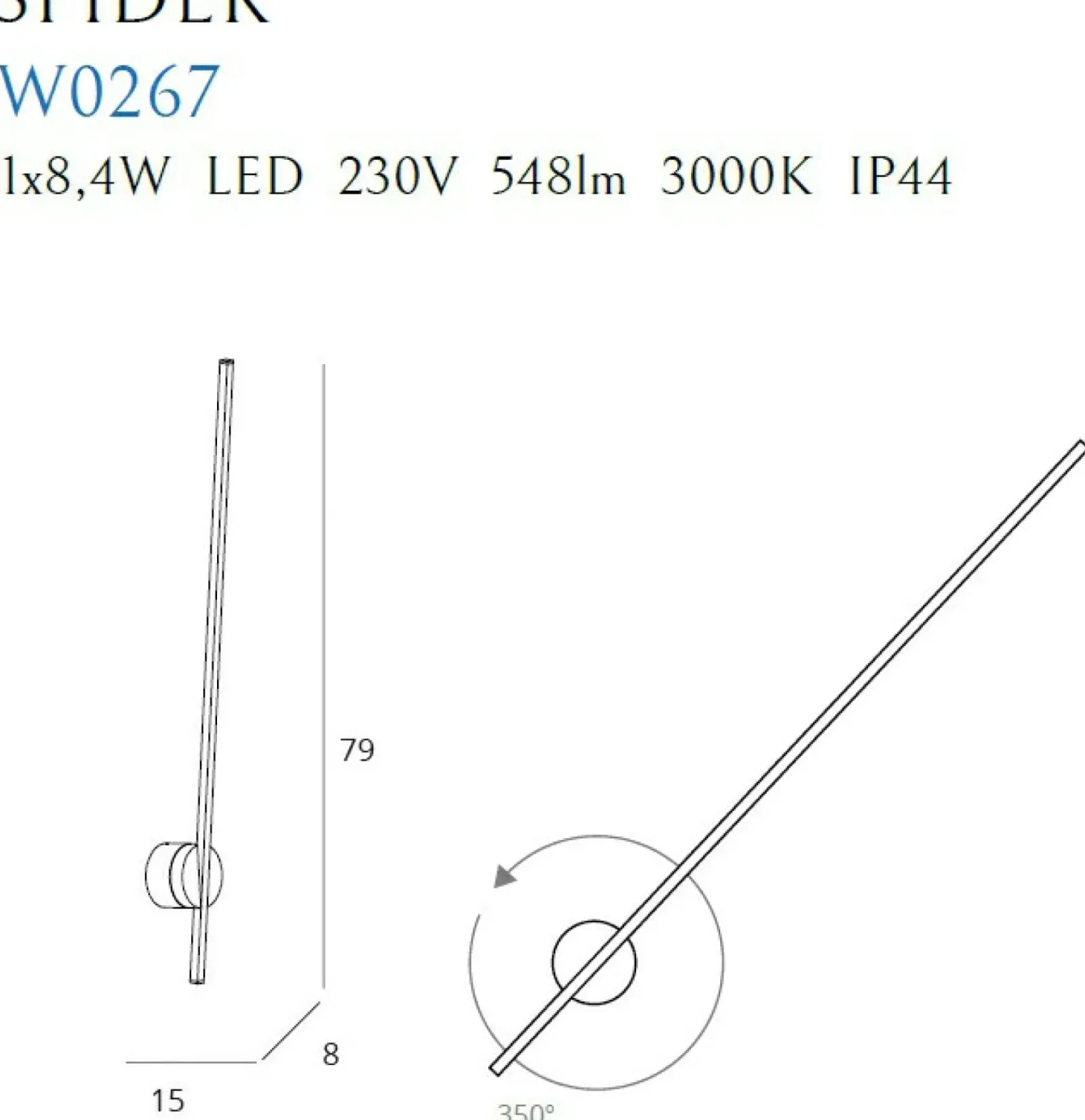 Sklep Kaja Ledowy, prosty, kinkiet łazienkowy MX W0267 SPIDER | Kaja Oświetlenie* Lampy Do Łazienki|Lampy Led