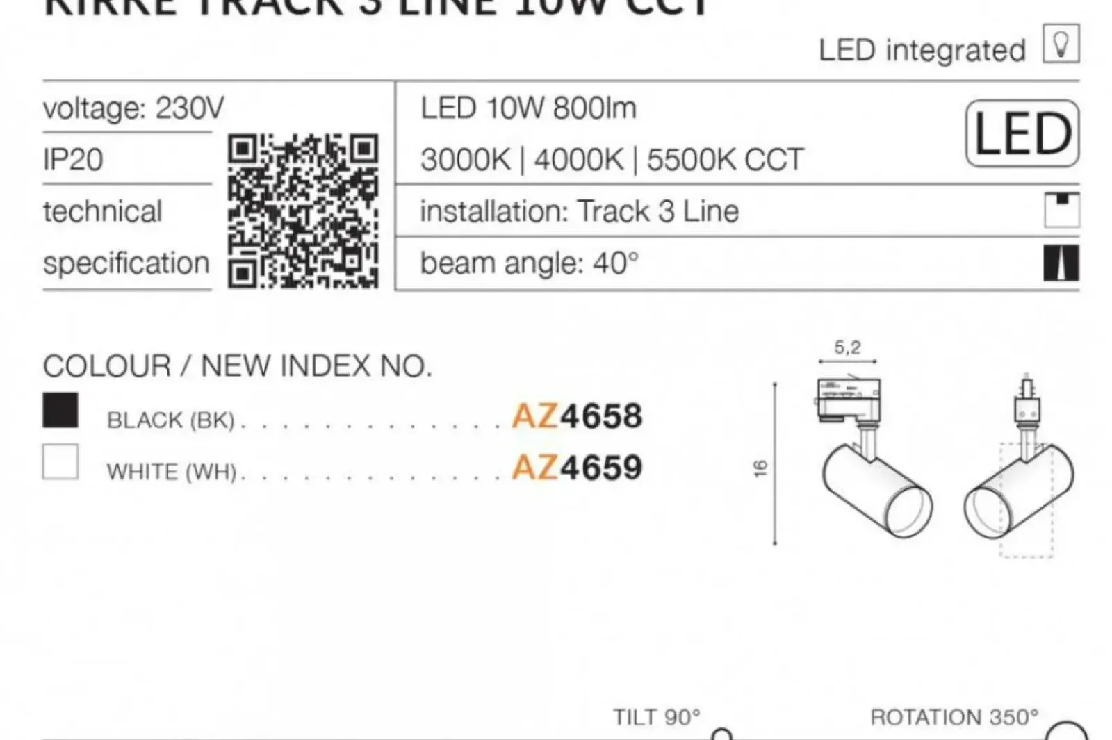Sklep Kaja Ledowy reflektor do białej szyny 10W CCT AZ4659 KIRKE TRACK 3LINE* Lampy Led|Szynoprzewody Podtynkowe