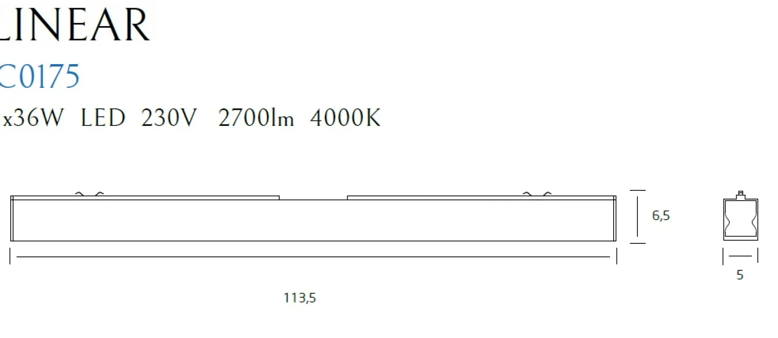 Sklep Kaja Listwa natynkowa z neutralnym ledem 113,5cm MX C0175 LINEAR | Kaja* Plafony Nowoczesne|Lampy Led