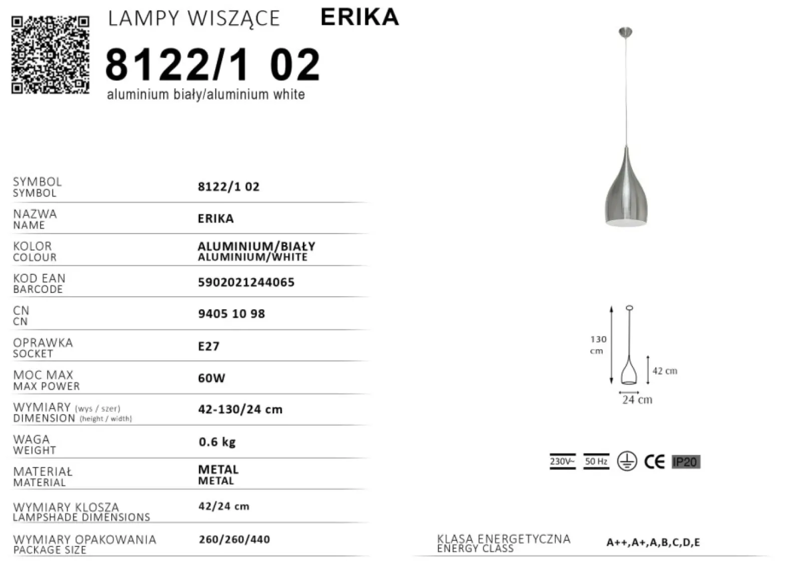 Sklep Kaja Metalowa lampa wisząca, kropla na zwisie 2272542 ERIKA | Kaja Store