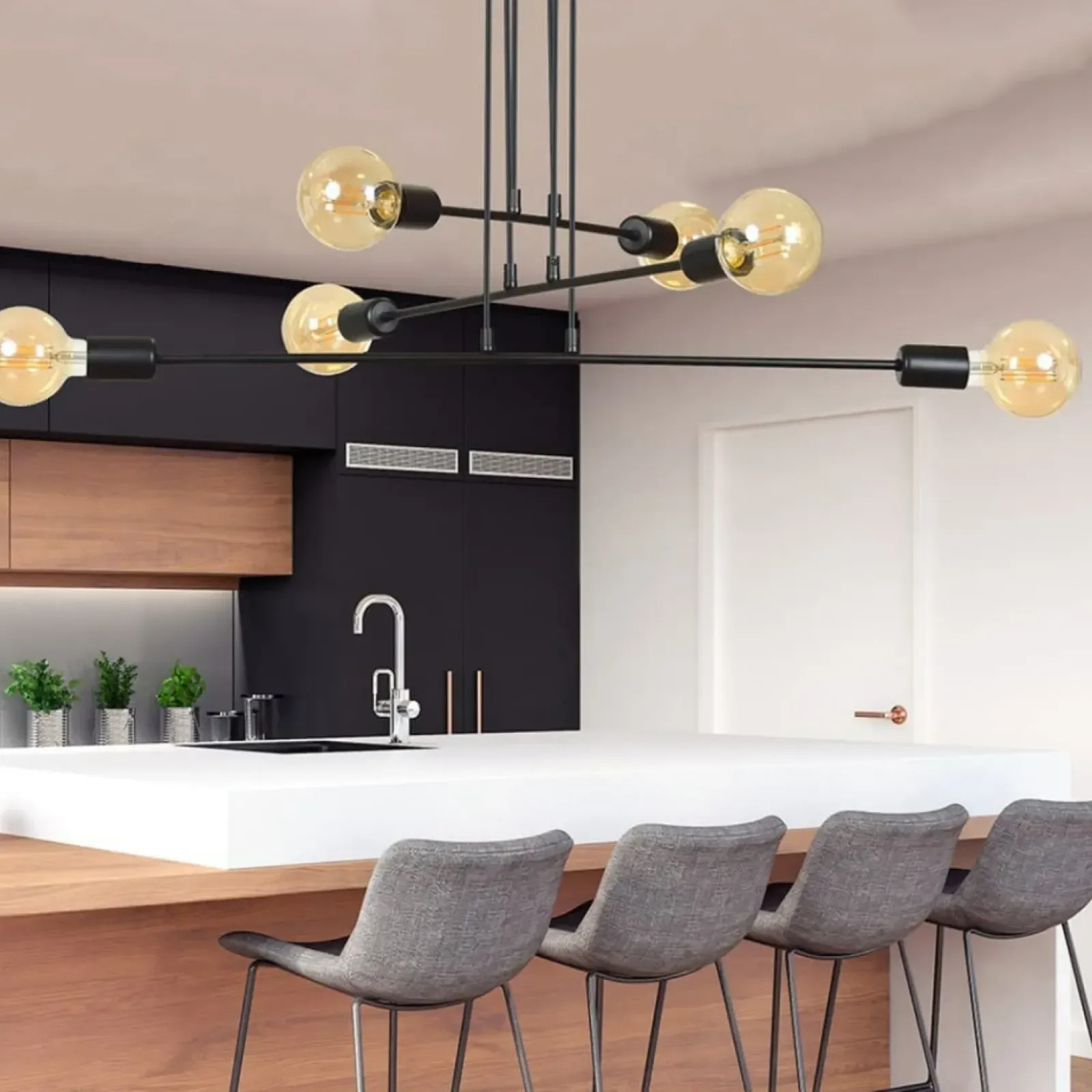 Sklep Kaja Minimalistyczna lampa wisząca z czarną oprawą 696/6 | Kaja Oświetlenie czarny Hot