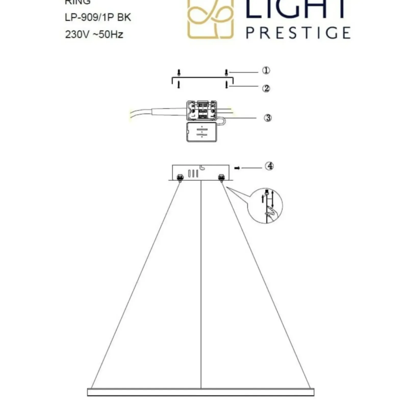 Sklep Kaja Nowoczesna lampa wisząca koło ⌀66cm LP-909/1P M BK CCT RING | Kaja Shop