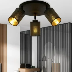 Sklep Kaja Okrągła lampa z czarno-złotymi abażurami 1152/3PREM BRONX | Kaja czarny Flash Sale