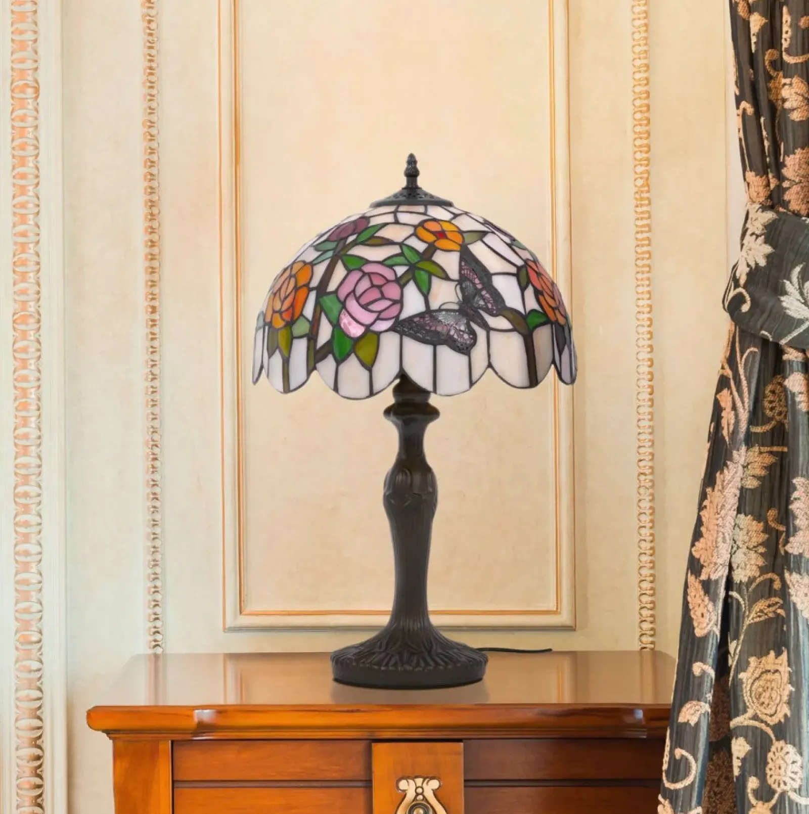 Sklep Kaja Ozdobna lampa stołowa z solidną podstawą K-G12835 z serii ROSE* Tradycyjne Lampki Stołowe|Lampki Stołowe Retro