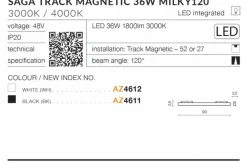 Sklep Kaja Płaski reflektor LED do szyny magnetycznej 1-fazowej AZ4612 SAGA* Szynoprzewody Podtynkowe|Szynoprzewody Natynkowe