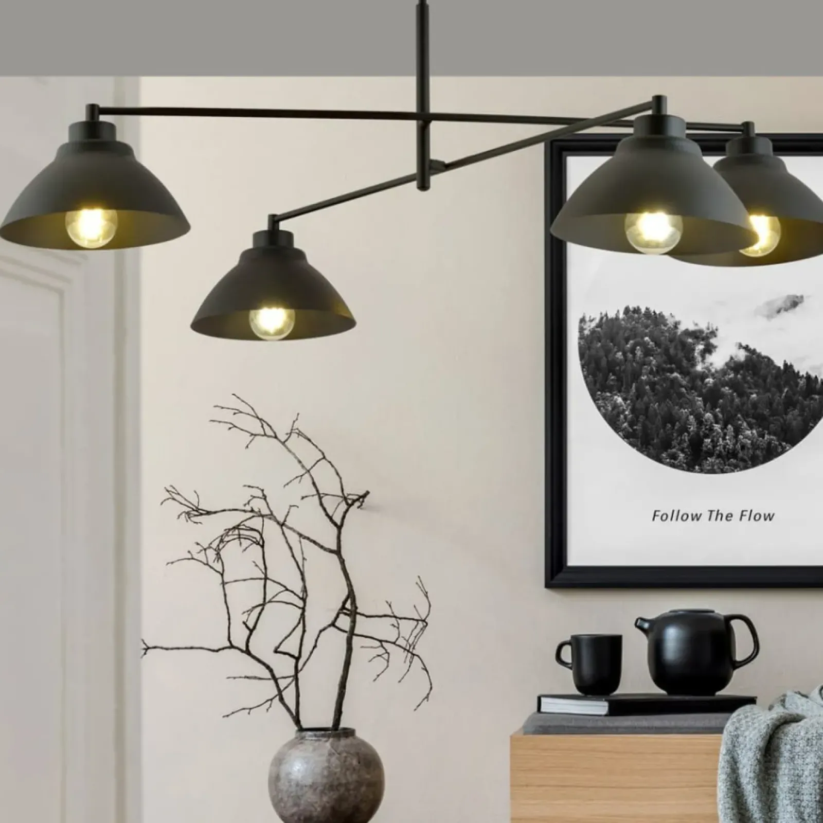 Sklep Kaja Poczwórna lampa wisząca z metalowymi kloszami 1211/4 z serii MAVERICK czarny Shop