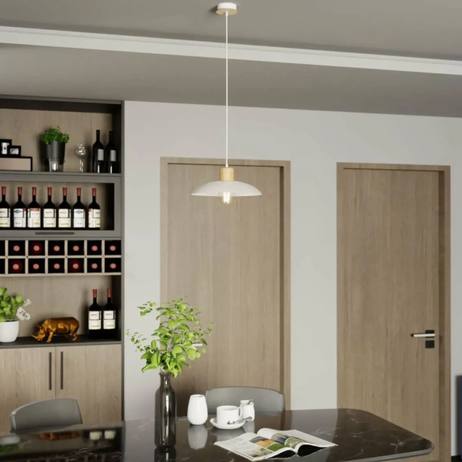Sklep Kaja Pojedyncza lampa wisząca z drewnem 1319/1 KOBE | Kaja Oświetlenie biały Sale