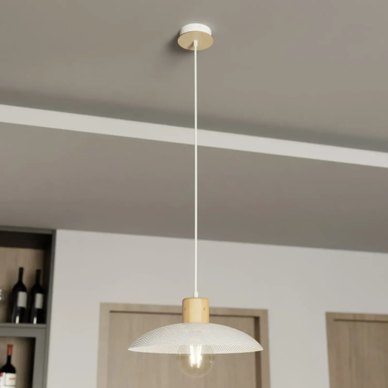 Sklep Kaja Pojedyncza lampa wisząca z drewnem 1319/1 KOBE | Kaja Oświetlenie biały Sale