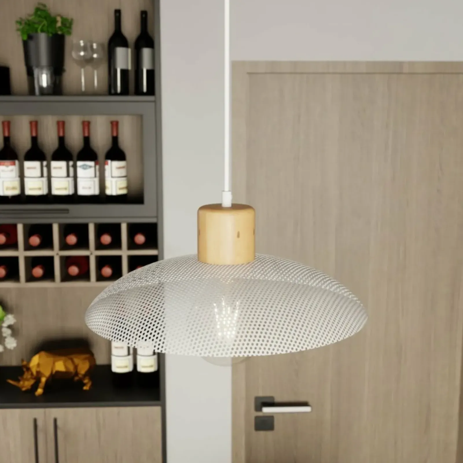 Sklep Kaja Pojedyncza lampa wisząca z drewnem 1319/1 KOBE | Kaja Oświetlenie biały Sale